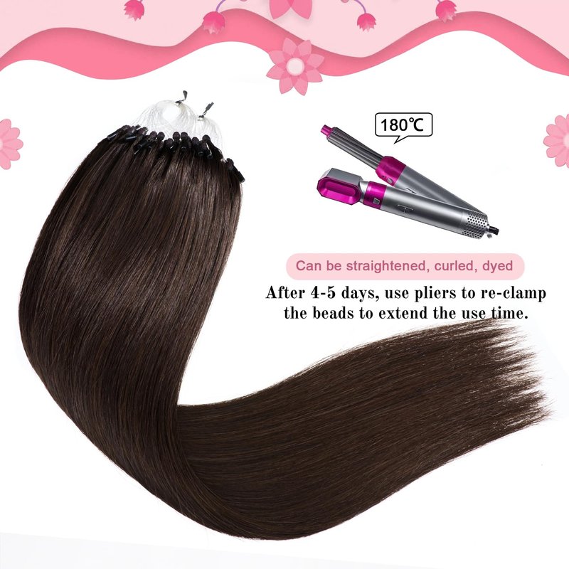 Kpvxxve Dark Brown Microlink Hair Extensions Real Human Hair Microlink Extensions #2 Micro Loop Human Hair Extensions 1g/strand 50g Micro Ring Hair 14"