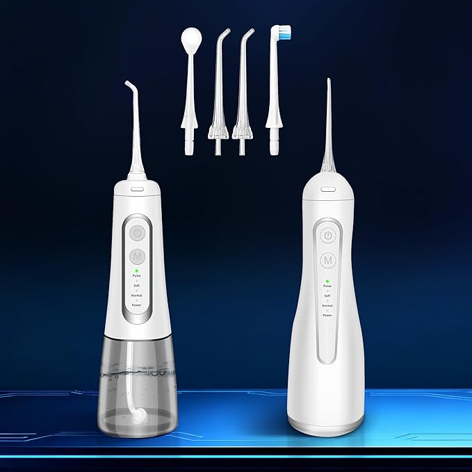 Dygoophy® 2-Pack Cordless Water Flosser Set – Rechargeable Portable Oral Irrigator, IPX7 Waterproof Flosser, 4 Modes, Long Battery Life, for Braces & Sensitive Gums (300ml, White)