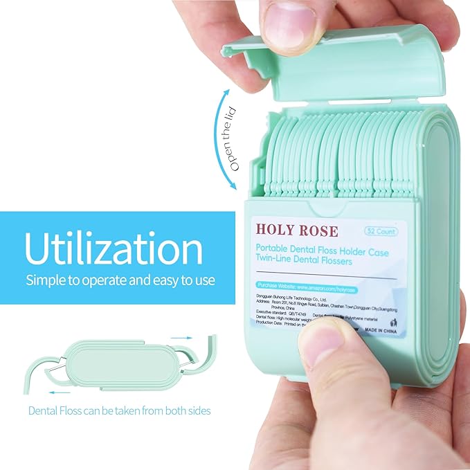 Holy Rose Dental Floss Holder Case 2 Boxs with Twin Line Flosser 104 Count- Mint Flavored Floss Picks, Portable Travel Case White - is Oral Care Tool for Clean and Fresh Teeth