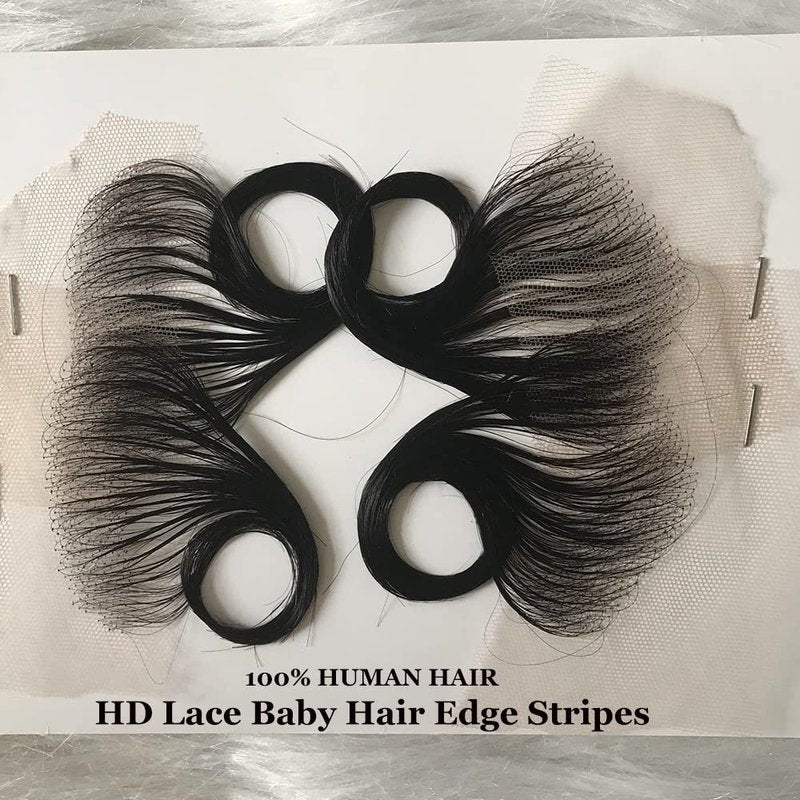 JZhair 4Pcs HD Swiss Lace Baby Hair Edge Stripes Real Human Virgin Hair Reusable More Natural for Women HD Lace Hairline Baby Hair Natural Color 4Pcs
