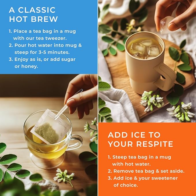 Gya Tea Co Moringa Herbal Tea Bags (100 Bags) - Caffeine Free with a Tangy Flavor for All Day Comfort, Calming, Relaxing & Nourishing - Fruit & Herbal Blends