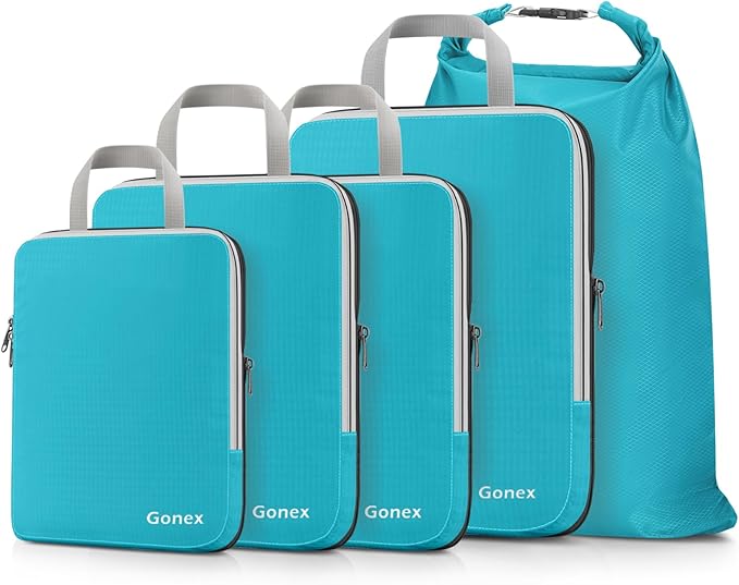 Gonex Compression Packing Cubes, 3pcs/4pcs Expandable Storage Travel Luggage Bags Organizers