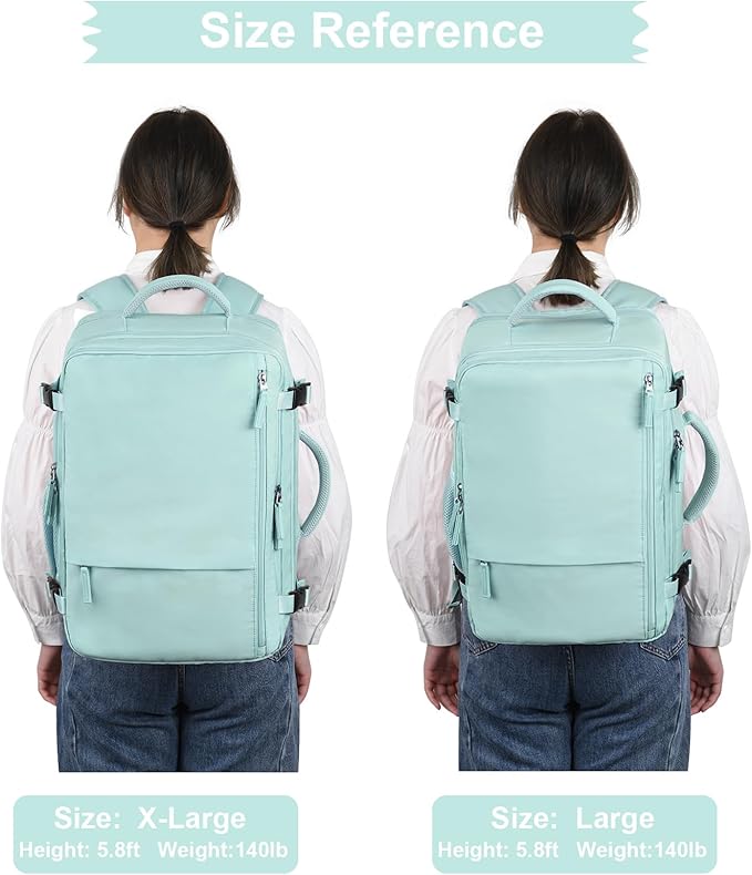 Hanples Large Travel Backpack for Women as Person Item Flight Approved, 35L Carry on Backpack, 17 Inch Laptop Backpack, Waterproof Backpack,Casual Bag with 2 Toiletry Bags (Mint Green)