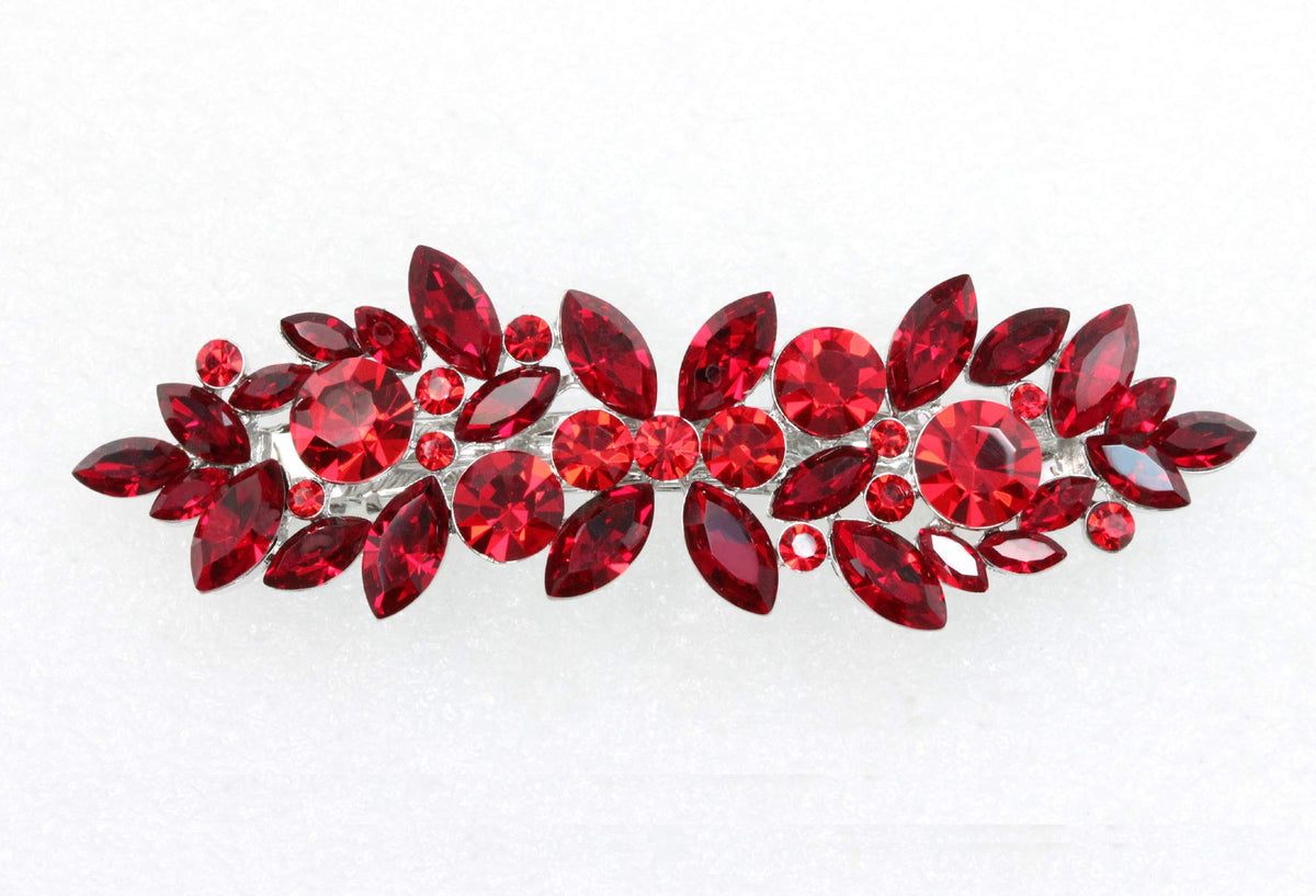 Faship Gorgeous Red Rhinestone Crystal Floral Hair Barrette Clip
