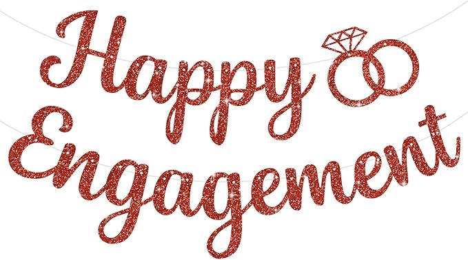 BEISHIDA Glitter Engagement Banner - No DIY, Party Decorations Sign, Wedding Banners (Red)