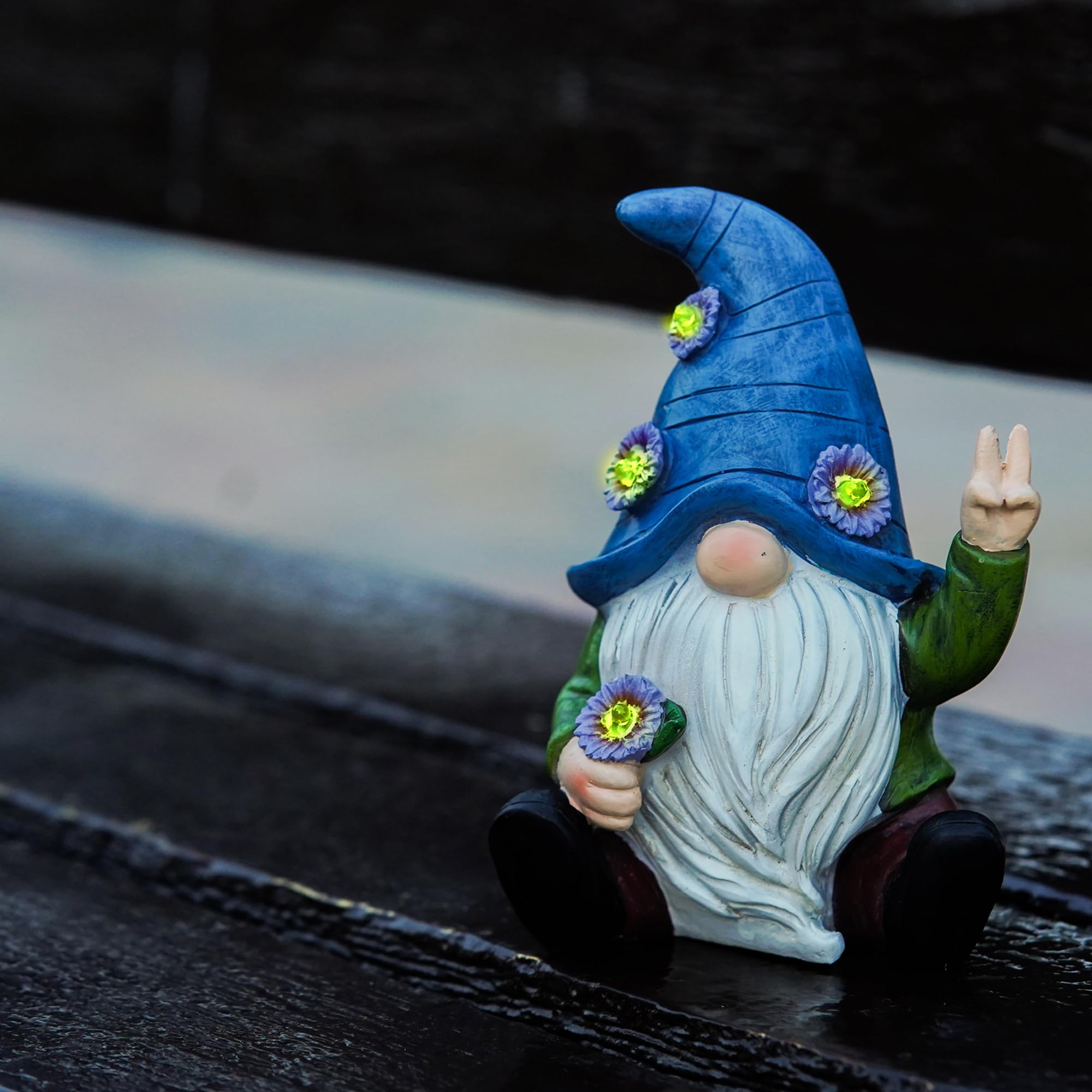 IMPECCABLE GOODS Peace Gnome Garden Statue - Original Design - Blue Peace Gnome Design for Yard, Lawn, Patio, Porch - Garden Decoration - Solar Light - Mom - Grandmother Outdoor Decor & Unique