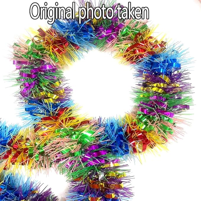33Ft Long Tinsel Twist Garland Shiny Thick Metallic Foil Xmas Tree Decorations for Birthday Party Halloween Parade Floats Christmas New Year Parties and Other Holidays Hanging Decor Supplies-Colours