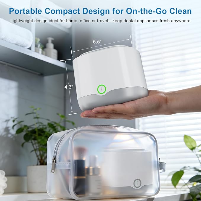 Ultrasonic Retainer Cleaner, 45kHz Retainer Cleaner Machine UV-C Dental Cleaning Pod Lights, 24W, 4000mAh, 200ml, for Denture, Night Guard, Mouth Guard, Aligner, Brace, Multiple