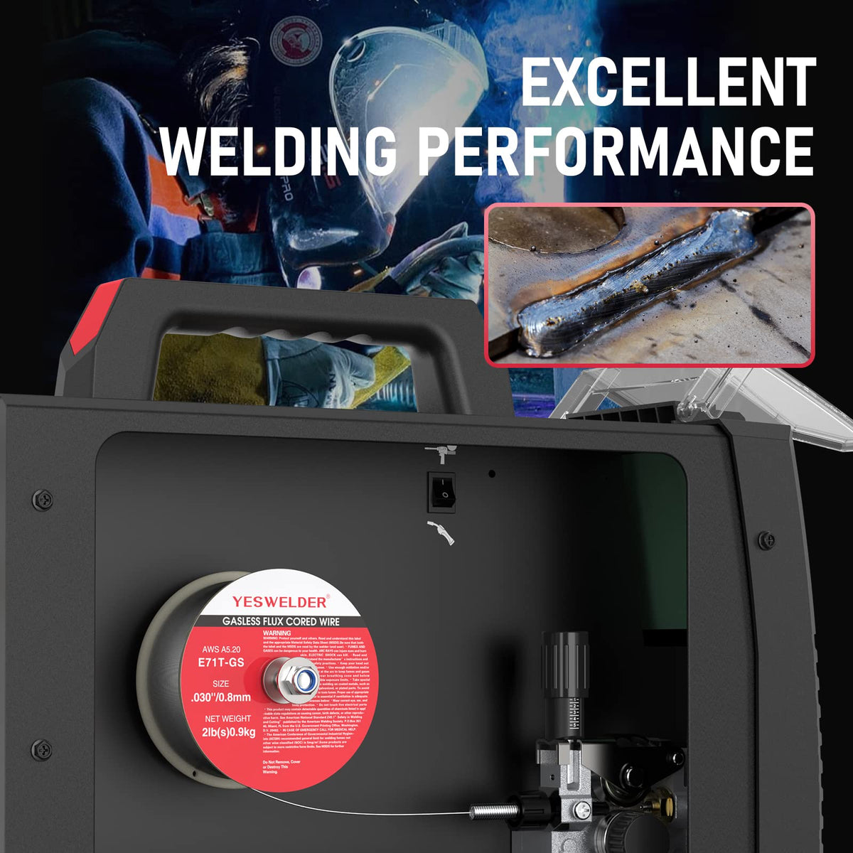 YESWELDER Flux Core Gasless MIG Wire, E71T-GS Mild Carbon Steel .030-Inch Diameter 2-Pound, Strong ABS Plastic Spool Welding Wire