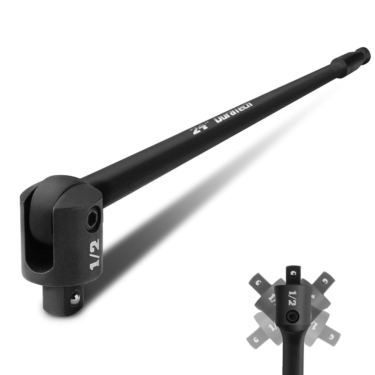 DURATECH Breaker Bar, 1/2'' Drive 24-Inch Breaker Bars Heavy Duty, with 240° Flex Head, Spring-loaded Detent Ball, CR-MO Head, Premium Black Phosphate Finish