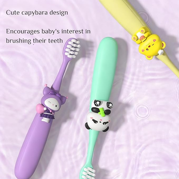 Capybara Kids Toothbrushes 6-Pack, Extra Soft Bristles, Small Brush Heads, Ages 3-12, Fun Bath and Travel Toothbrushes for Boys and Girls (Style 1)