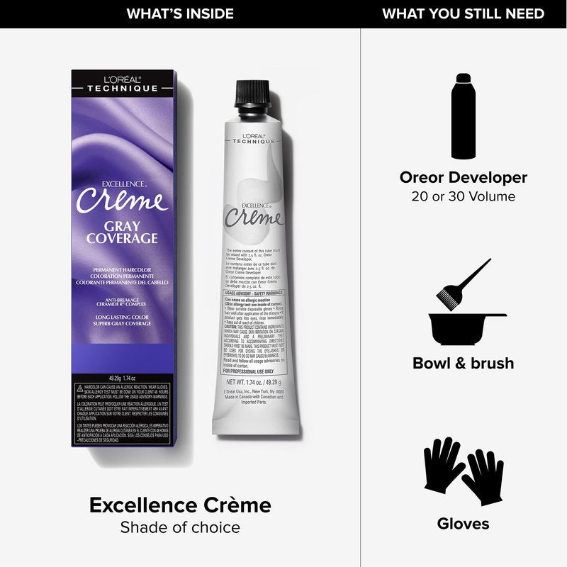 L'Oréal Technique Excellence Crème Permanent Hair Color - Long-Lasting Hair Dye, Rich Formula With No-Drip Application, Superb Gray Coverage, Medium Blonde