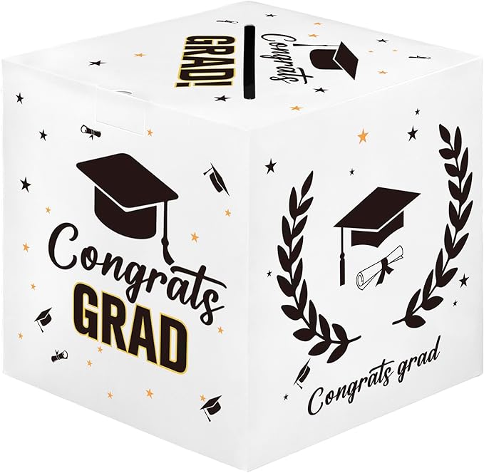 Graduation Card Box, 2026 Graduation Party Decorations, Card Boxes for Graduation 2026, Graduation Box Holder, Grad Box for Gift and Cards, Card Box for Graduation Party Supplies Party Favors, White