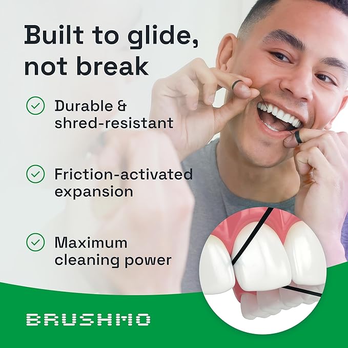Brushmo Black Floss (BBFloss) - Expanding Floss, Gum-Friendly Soothing Mint Dental Floss, Natural Vegan Wax to Remove Plaque from Teeth, Dentist Designed PTFE & PFAS Free Oral Care, 5 Spools, 275 yd