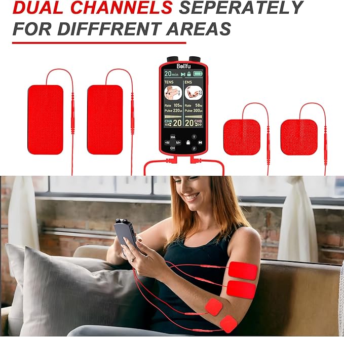 TENS EMS Unit Muscle Stimulator for Pain Relief Therapy - 4 in 1 TENS & EMS & Relax & Custom Frequency+Pulse - Muscle Massager 36 Modes 20 Intensity, Memory & Favorites Function, 3.8" Color Display