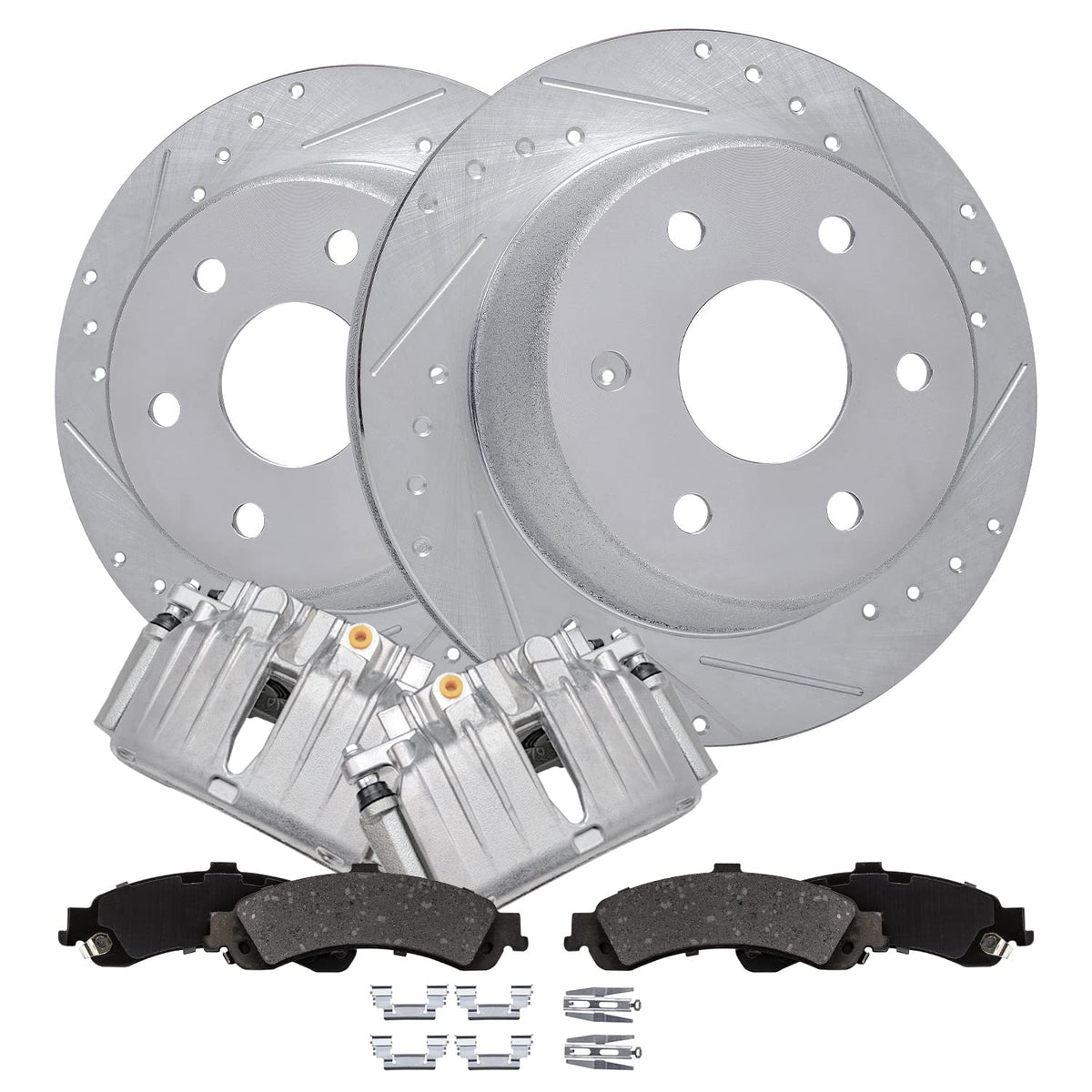 Detroit Axle - REAR Brake Kit for Chevy GMC Silverado Sierra Suburban Avalanche 1500 Tahoe Yukon Escalade Drilled Slotted Disc B