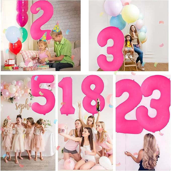Fluorescent Rose Red Number Balloon 40 inch Giant Foil Helium Balloons Pink Number 6 Balloon for 6th Birthday Party Decorations