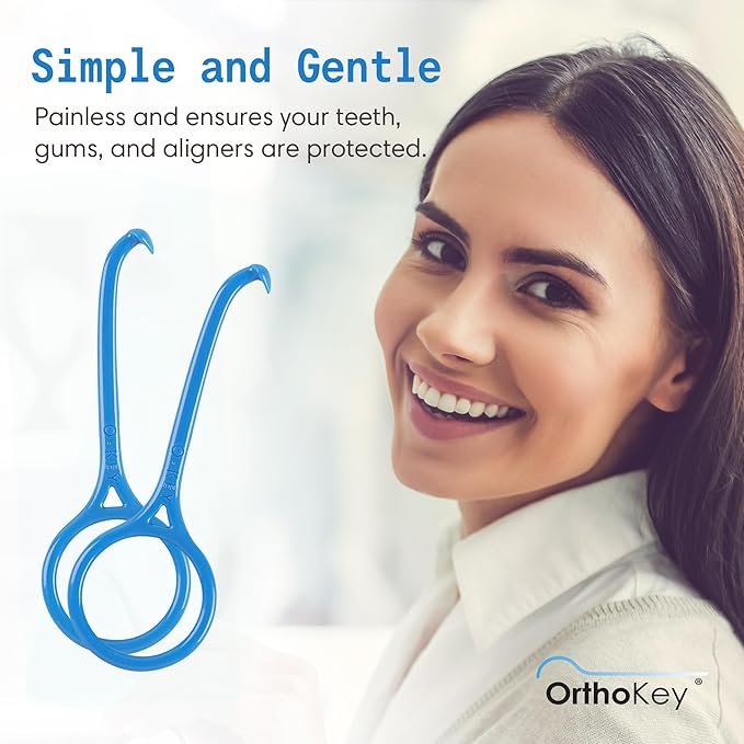OrthoKey Clear Aligner Removal Tool | Invisible Removable Braces, Denture, Brackets, Retainer Remover Key | Personal Orthodontic Supplies, Dental-Grade for Ortho Cleaning & Travel Use | (2-Pack) Blue