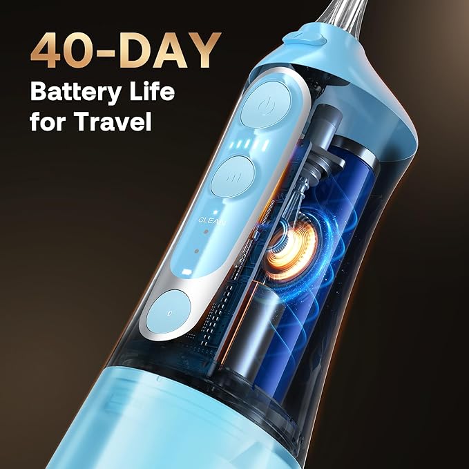 Bitvae Water Dental Flosser Teeth Pick, Cordless Flosser for Travel with 6 Jet Tips, 3 Modes 5 intensities, IPX7 Waterproof Portable & Rechargeable Oral Irrigator Cleaner, Sky Blue