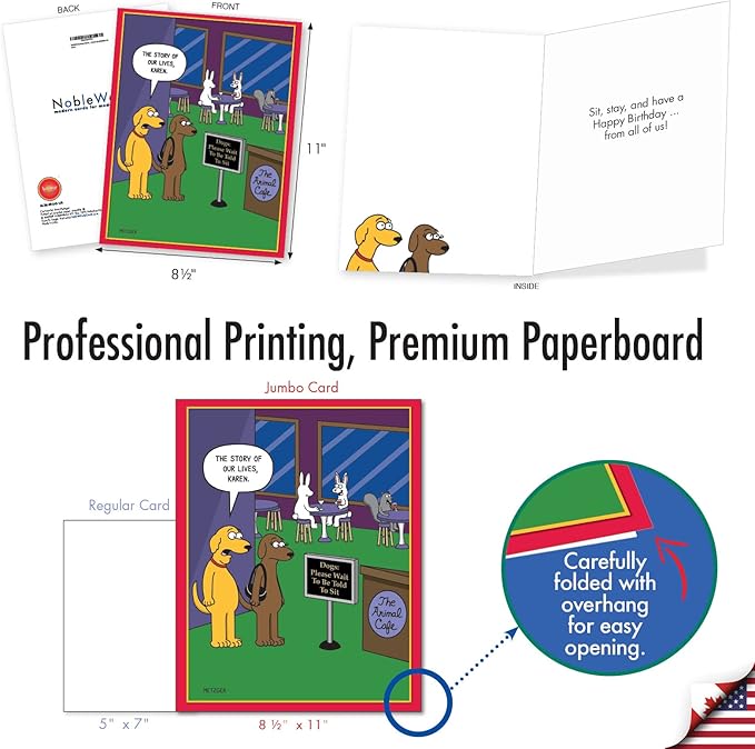 NobleWorks Jumbo Hilarious Birthday Greeting Card From Us 8.5 x 11 Inch with Envelope (1 Pack) Oversize Jumbo Bday The Animal Cafe J6384BDG-US