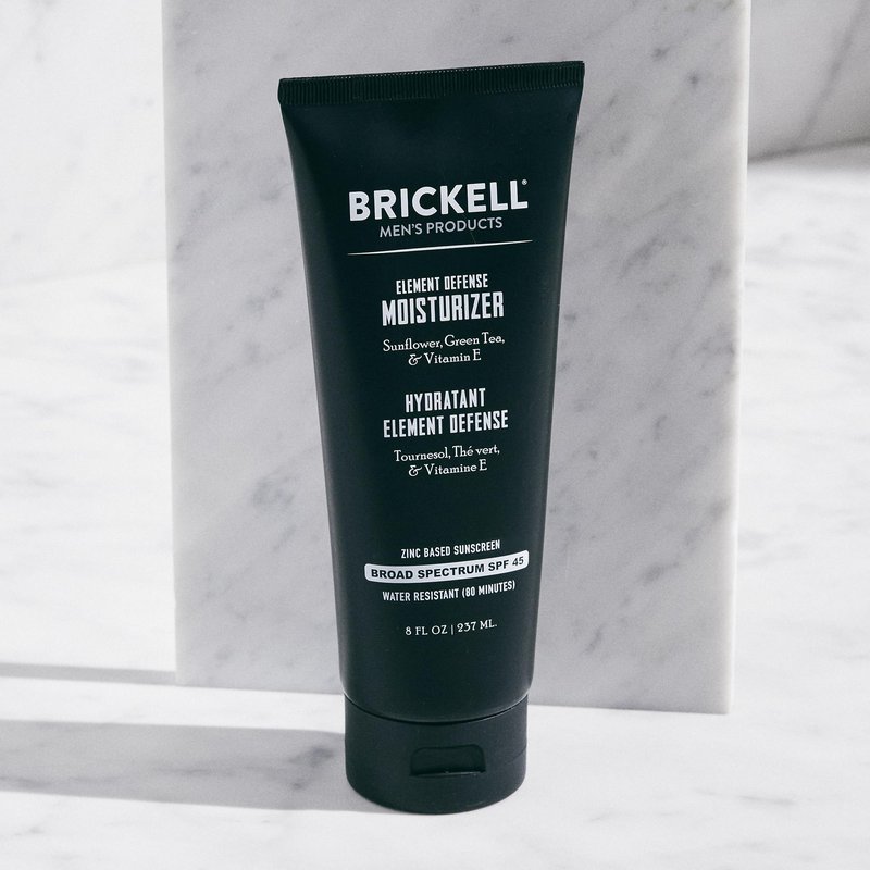 Brickell Men's Element Defense SPF45 Moisturizer for Men, Mineral Sunscreen, Hydrates and Protects Skin Against UVA/UVB Rays, With Zinc, Vitamin E, and Green Tea, 8 Ounce, Unscented