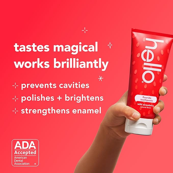 hello Wild Strawberry Kids Toothpaste with Fluoride, Strawberry Toothpaste for Kids, Safe for Ages 2 and Up, Helps Prevent Cavities, Strengthen Enamel, and Polishes Teeth, ADA Approved, 3 Pack, 4.2 Oz