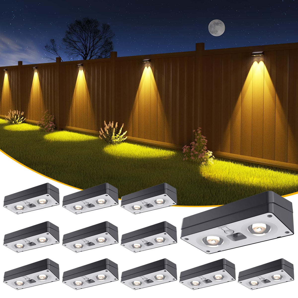 JOFIOS Solar Fence Lights 12 Pack, 50 Lumens Outdoor Fence Solar Lights with 12 Modes RGB Color Glow LED Solar Lights Outdoor Waterproof, Solar Lights for Patio, Backyard, Deck, Fence, Railing.