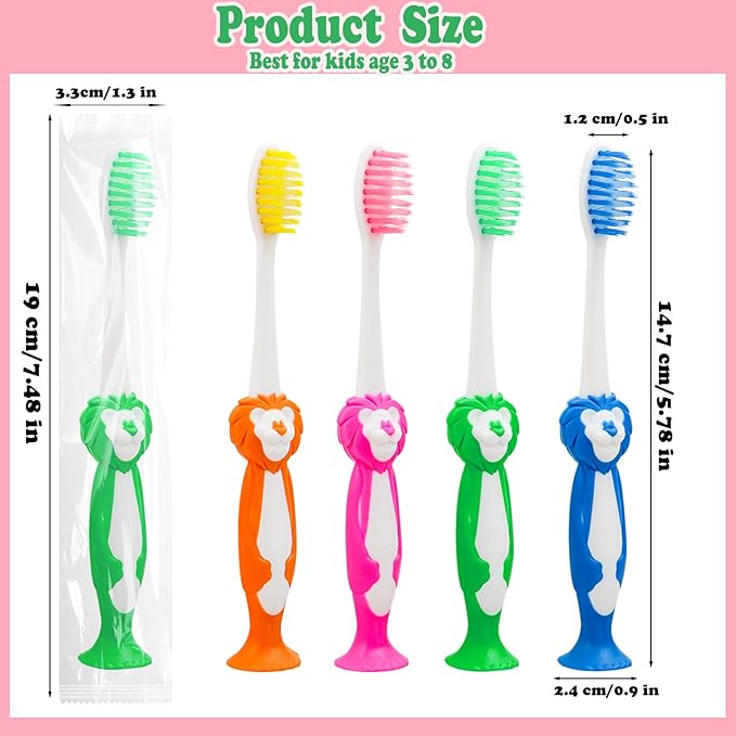 Disposable Toddler Toothbrush Pack of 60, Manual Suction Cup Bulk Toothbrushes Individually Wrapped Animal Toothbrush for Home, School, Camp, Daycare, Travel