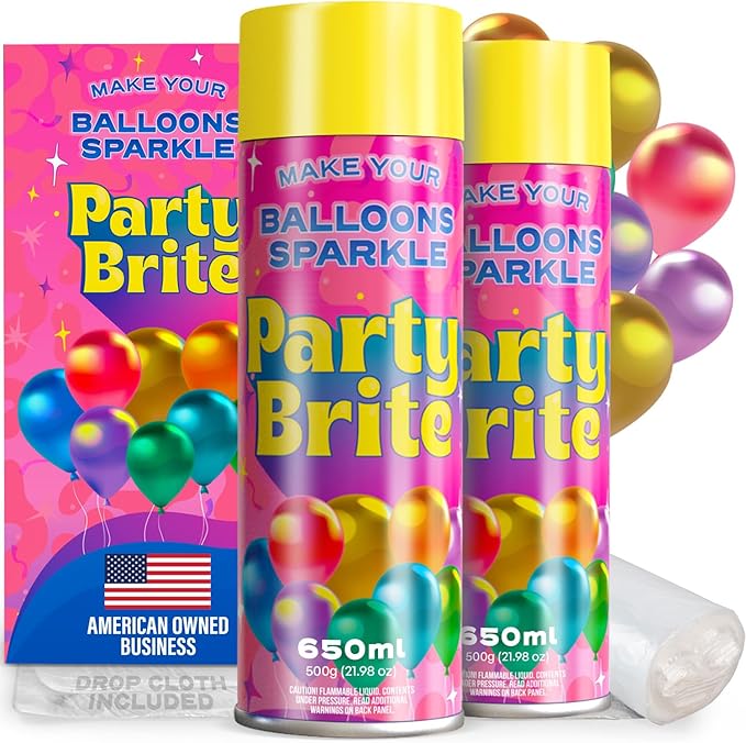 XL Balloon Shine Spray with Dropcloth, 16 oz, 2-Pack - Instant Long-Lasting Gloss for Latex Balloons - No-Wipe, Mess-Free Aerosol - Water-Resistant, Silicone-Based for Party Event Décor, Made in USA