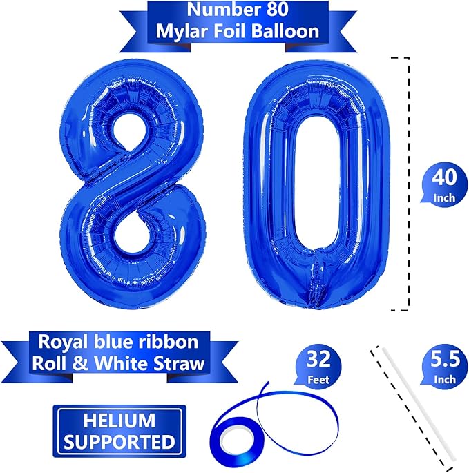 Number Balloons Navy Blue Balloons - Giant Number 80 Balloon, Blue 80th Number Balloon Birthday Decorations for Men