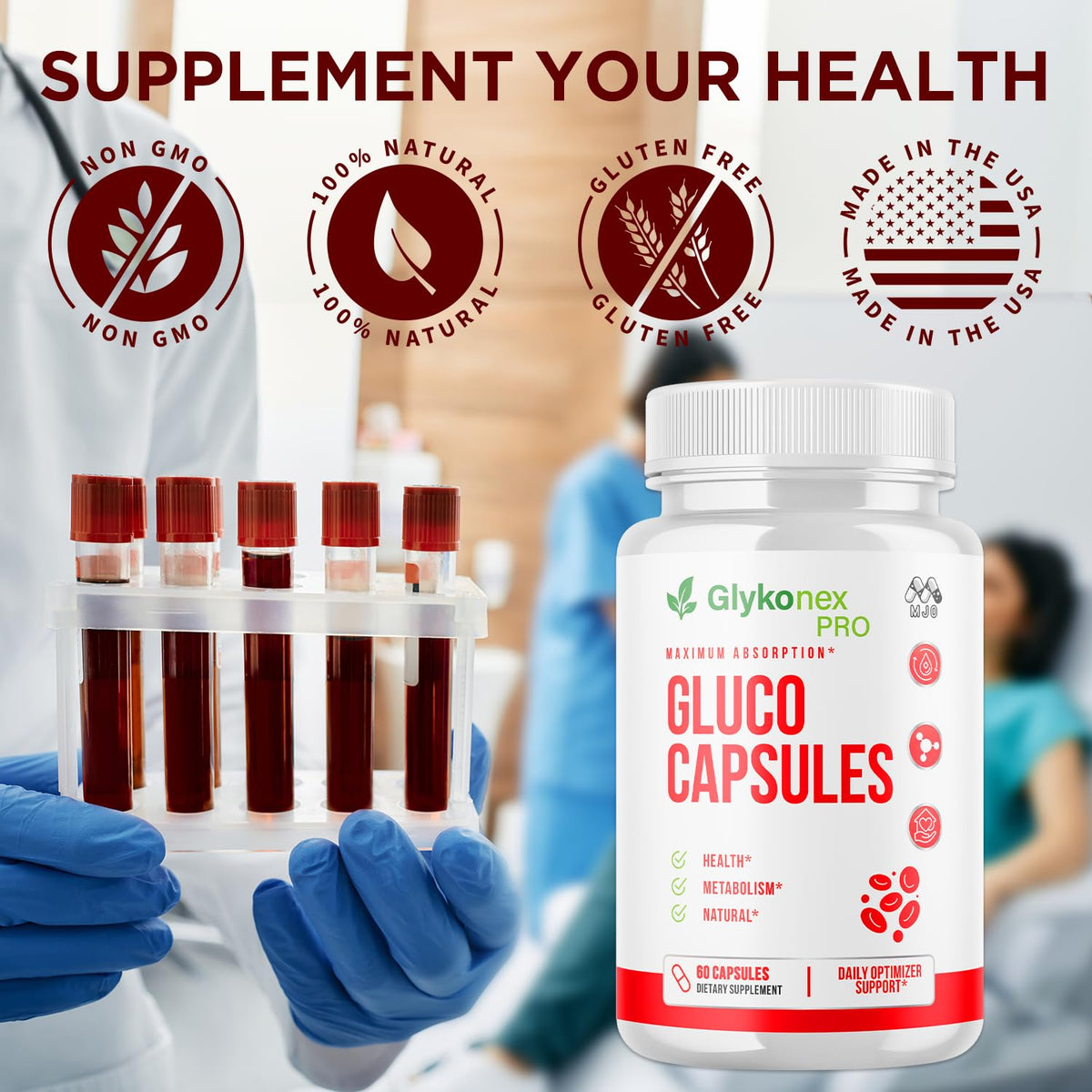 (3 Pack) Gluco Capsules, Official Glykonex Pro Gluco Pills with All Natural Ingredients, Maximum Strength Glykonix Supplement Vitamins Supporting Optimal Wellness and Health Naturally (180 Capsules)
