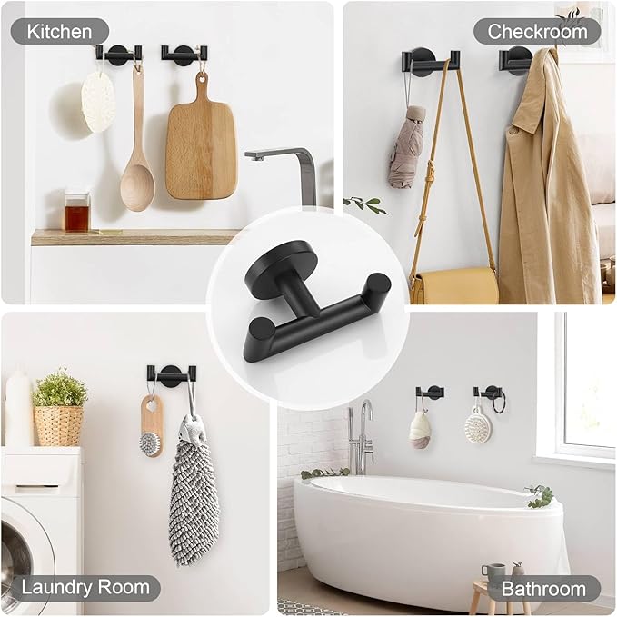 10 Pieces Matte Black Towel Bar Set Bathroom Hardware Accessories Set Upgraded Towel Hooks Towel Holder Set for Bathroom Stainless Steel Wall Mounted 23.6 Inch