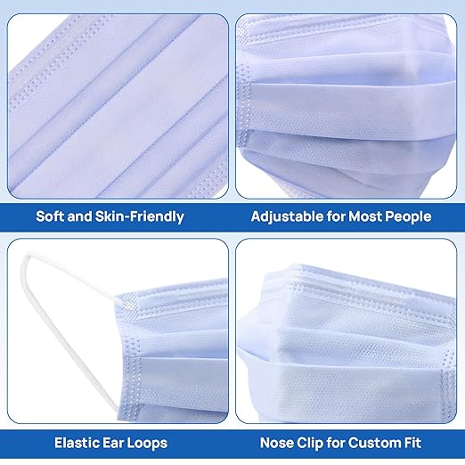 JMU 50 Pack Disposable Face Masks, 4-Ply ASTM Level 3 Medical Masks for Adults, Purple