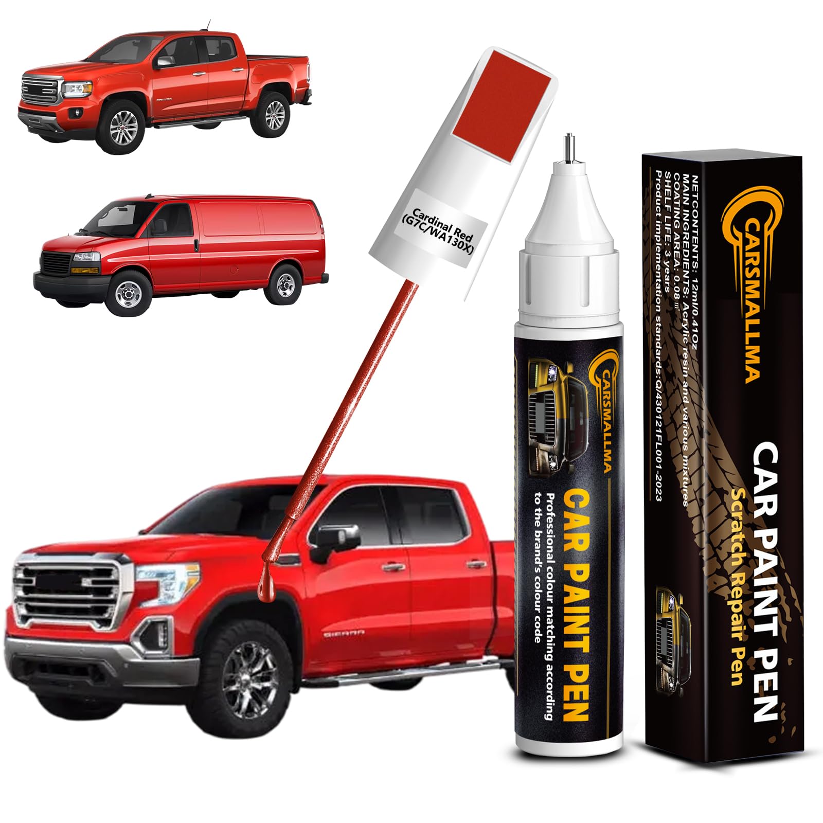 Carsmallma Cardinal Red(G7C/Wa130X) Car Touch Up Paint For Gmc, Color Accurate Car Paint Scratch Repair Pen Kit Quick & Easy Fix