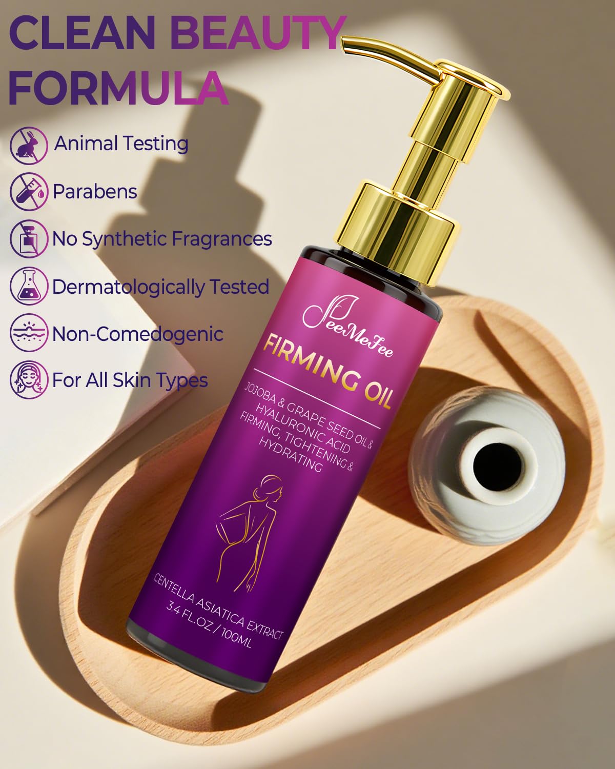 Body Firming Oil, 3.4 FL OZ Body Oil After Shower – With 790,000ppm Tightening Oil(Grape Seed Jojoba Sweet Almond) &10,000ppm Hyaluronic Acid – Fast-Absorbing For Hydrating Full Body, Lavender