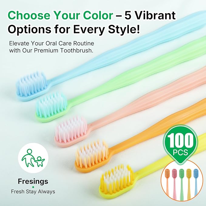 100 Pack Premium Disposable Toothbrushes Bulk – Individually Wrapped Soft Bristle Toothbrushes for Travel, Hotel Guest, Donation, Kids, Adults – Single Use, Family & Emergency Hygiene
