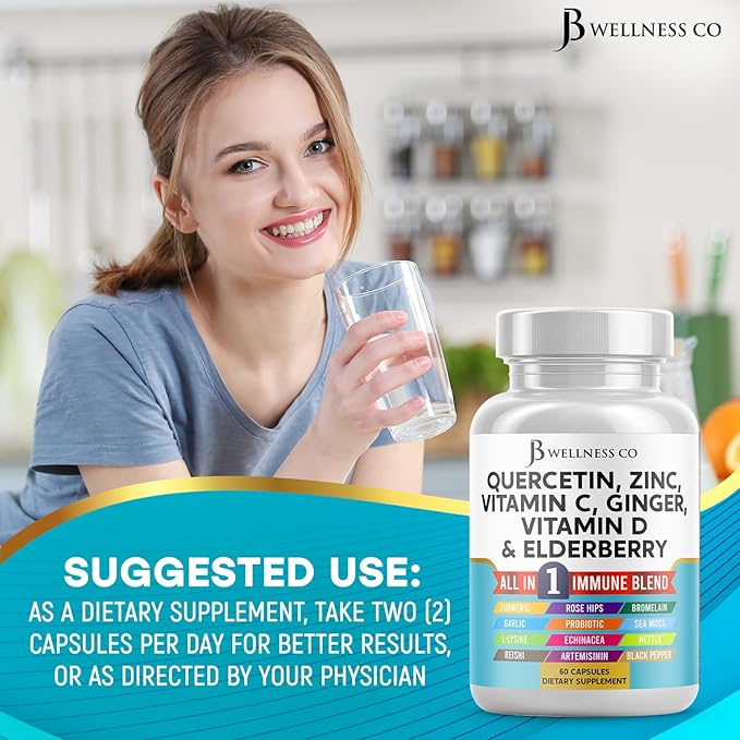 Quercetin Zinc Vitamin C Vitamin D Bromelain Elderberry - Nettle Supplement with Artemisinin, Sea Moss, Echinacea - 180 Count