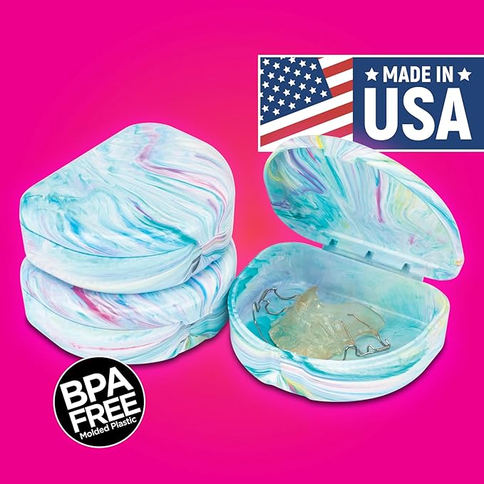 Practicon Marble Retainer Cases, Orthodontic Aligner Case, Mouth Guard Holder (3 Pack) (Cotton Candy)