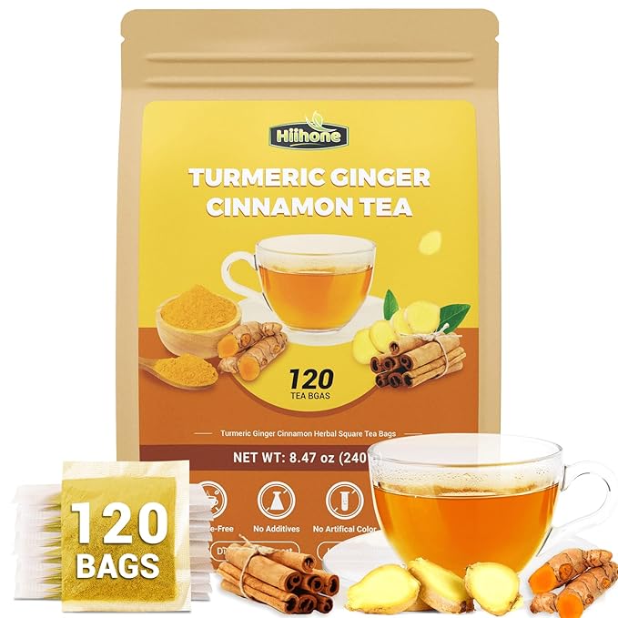 Turmeric Ginger Cinnamon Tea Bags, No Sugar, No Caffeine, 120 Count