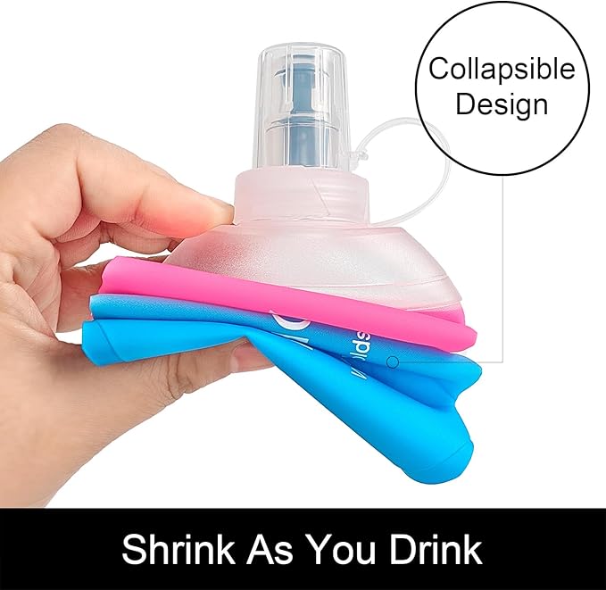 WILDREEDS 250ml Soft Flask, TPU Collapsible Soft Water Bottle for Hydration Pack, Running Vest, Folding Water Bottle for Hiking Cycling Climbing-1Pcs, Pink to Blue