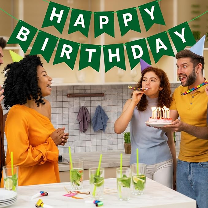 Hooqict Happy Birthday Banner Dark Green Birthday Party Decorations Green Party Banner Garland Sign for Kids Adults Men Golf Birthday Decorations Supplies