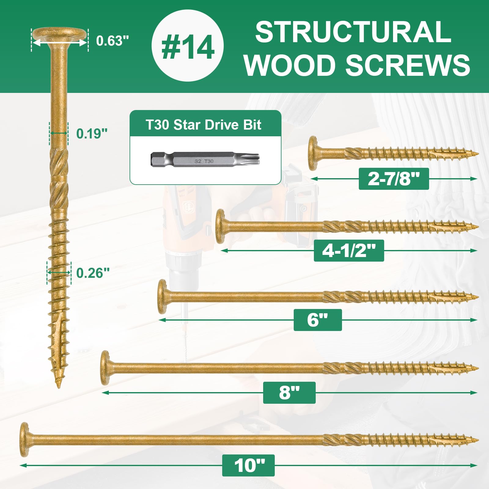 FMhotu 8 Inch Heavy-Duty Outdoor Deck Screws, 50Pcs Star Drive Decking Wood Screws, Rust Resistant Timber Screws for Timber/Log/Landscaping Wood (#14 x 8 Tan)