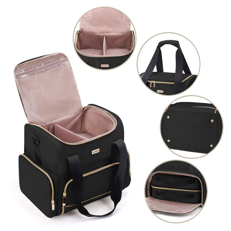 BAFAMYE Large Makeup Travel Cosmetic Bag with 2 Removable Case, Double Layer Big Travel Make Up Organizer Case, Toiletry Bag for Women, Train Cases Bags