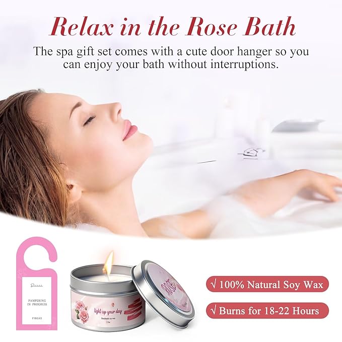 Spa Gifts for Women 7 Pcs Home Spa Kit Rose Gifts for Woman,Spa Gift Baskets Self Care Gifts Spa Gift for Women Birthday,Mothers Day Basket Easter Christmas Bath Set