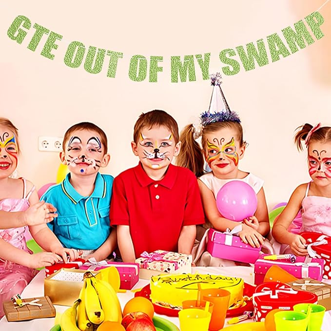 Pre-Strung Party Decorations Get out of my Swamp Bunting Banner Green Glitter Birthday Funny Housewarming Party Decor