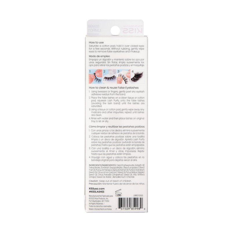 KISS Lash Purify Eye Makeup Remover & False Eyelash Cleanser/Conditioner, Gentle 3-in-1 Formula Removes Lash Glue & Waterproof Makeup, Net Wt. 50 ml (1.69 US fl. oz.) (Pack of 2)