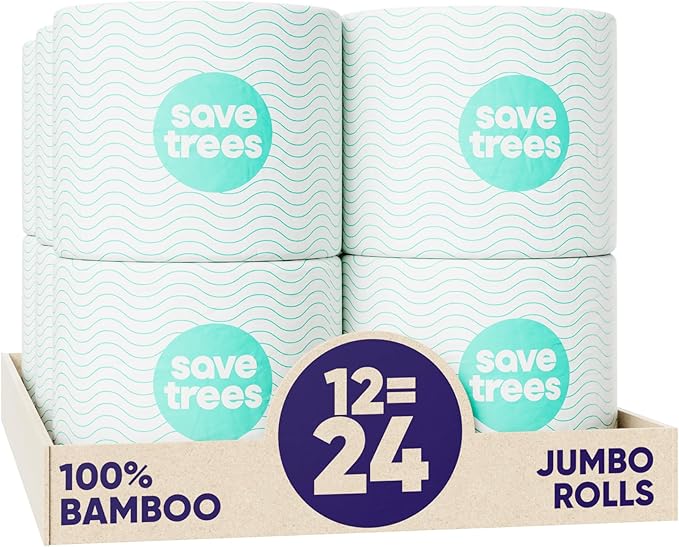 Save Trees Bamboo Toilet Paper - 12 Rolls Of Organic Toilet Paper, 3-ply, 300 Sheets Per Roll - PFAS Free, FSC Certified, Plastic Free, Vegan & Chemical Free Bamboo TP