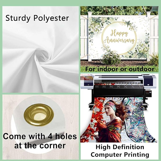Sensfun 8x6ft Happy Anniversary Backdrop Sage Green Eucalyptus Wedding Anniversary Party Decorations Greenery Marriage Memorial Day Cheers to 10 Years 25th 40th 50th Wedding Day Banner