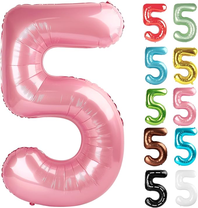 Pearlescent Pink Number 5 Balloon 40 Inch, 5 Balloon Number, 5th Birthday Decorations, Pearlescent Pink Party Supplies for Boys Girls