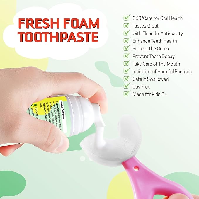 Kids Foam Toothpaste 2 Pack, Foam Toothpaste with Low Fluoride, Toddler Toothpaste for U Shaped Toothbrush Electric Toothbrush, Kids Toothpaste for Ages 3 Plus(Watermelon+Blueberry)